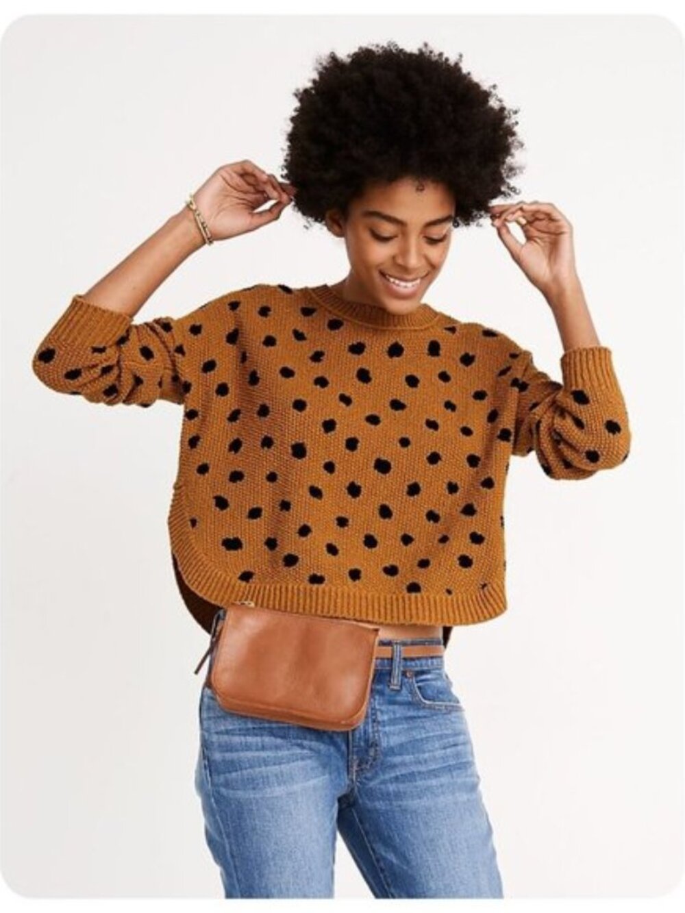 Madewell Mustard Brown Polka Dot Knit Sweater